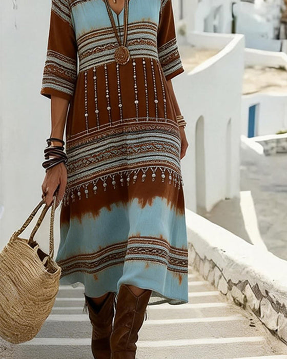Sukienka Dekolt W Serek Drukowana Styl Boho