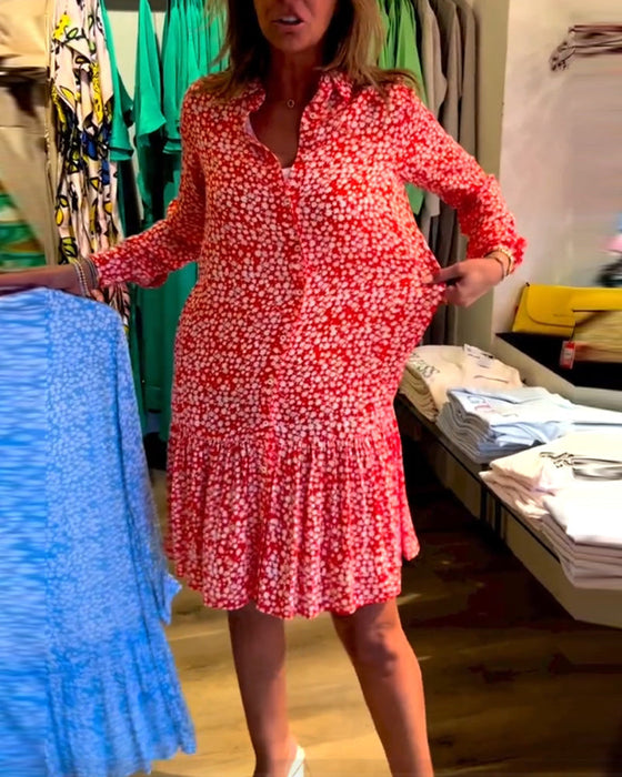 Sukienka z guzikami i dekoltem w kształcie litery V w kwiatowy wzór