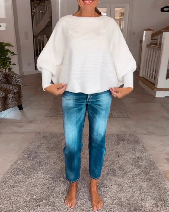 Jednokolorowy sweter z długim rękawem