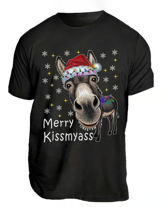 T-Shirt Świąteczny Zabawny Druk Krótki Rękaw