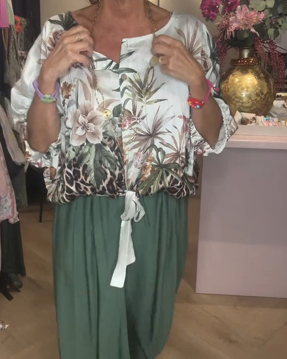 Bluzka Rękaw Nietoperz Druk Luźny