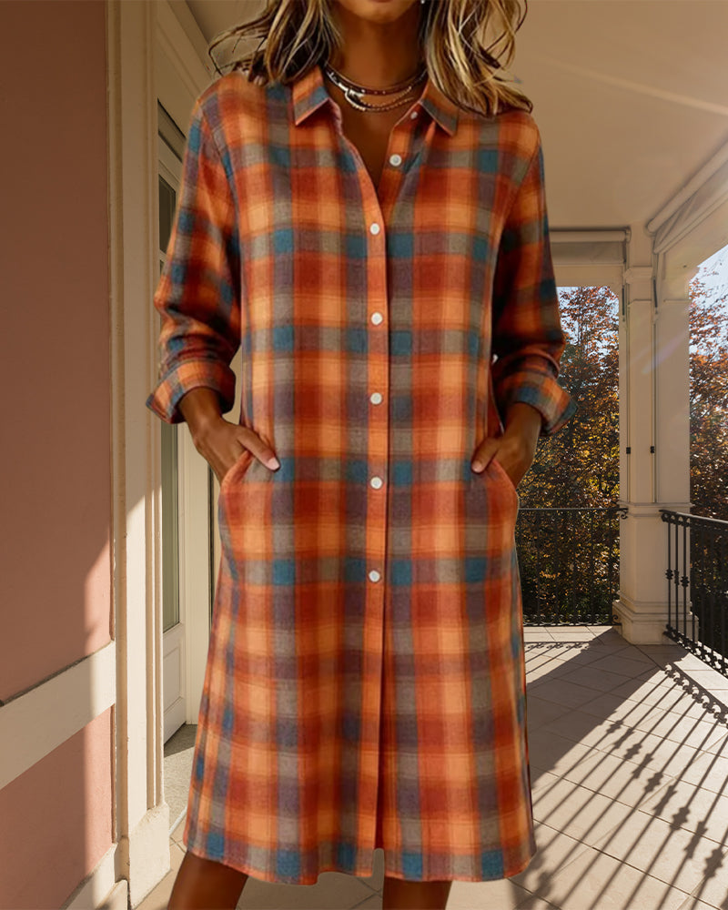 Sukienka Koszulowa Kołnierz W Kratę Zapinana Na Guziki