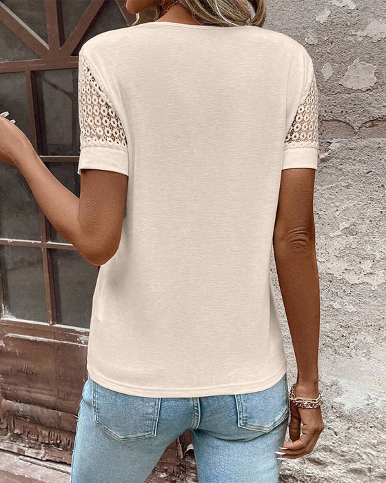 T-Shirt Dekolt W Serek Koronka