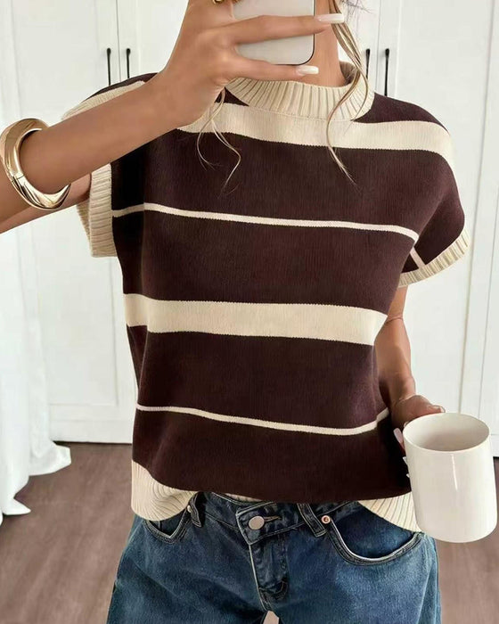 Sweter Krótki Rękaw W Paski