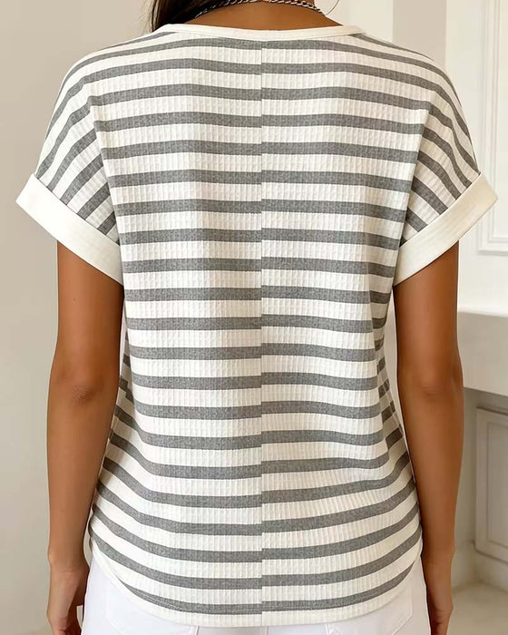 T-Shirt W Paski Wafel Henley
