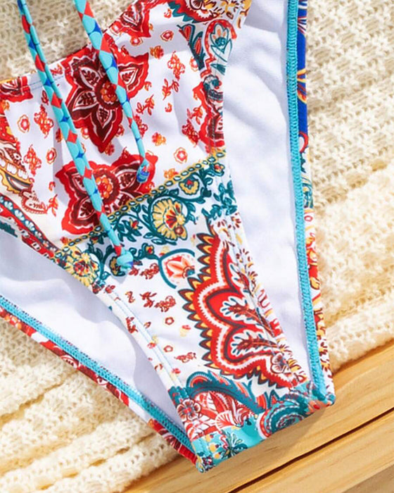Bikini Wzorzysty Wiązany Seksowny Trójkątny