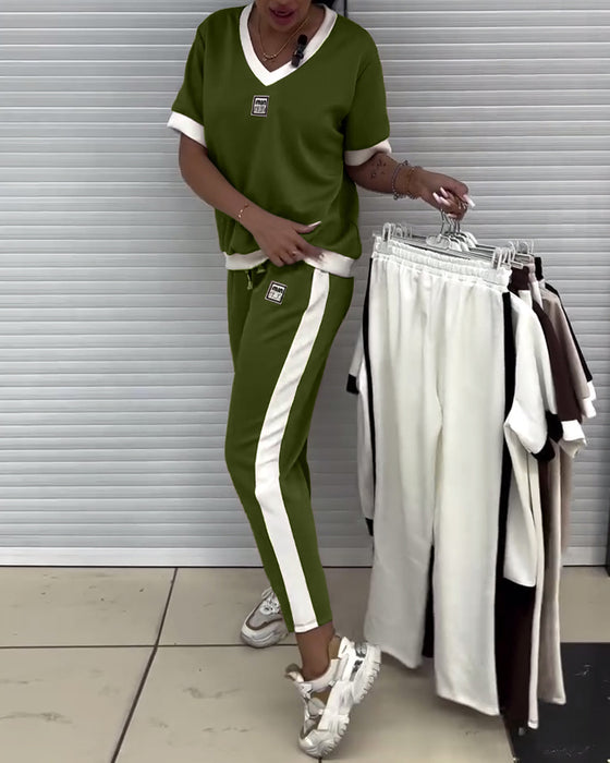 Garnitur Codzienny Dekolt W Serek Kontrastowy Kolor Sportowy