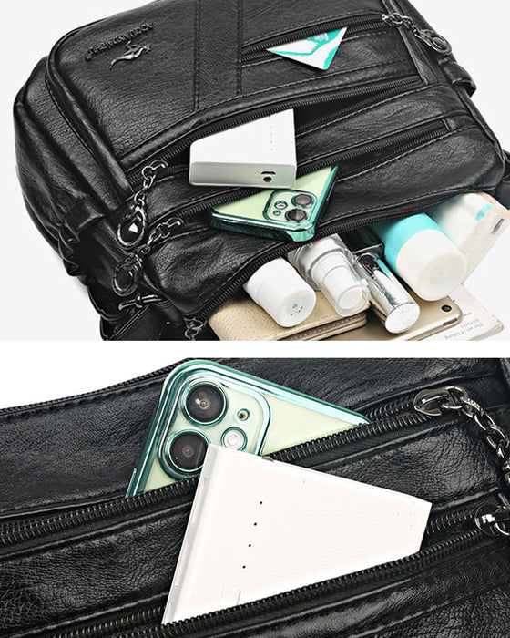 Wielokieszeniowa miękka skórzana torebka na ramię (crossbody)