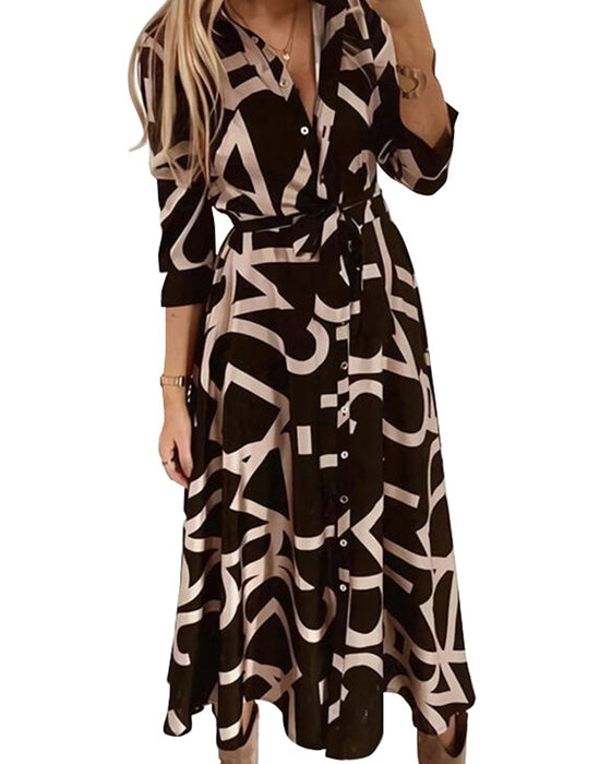 Rozpinana Sukienka Midi z Wiązaniem w pasie