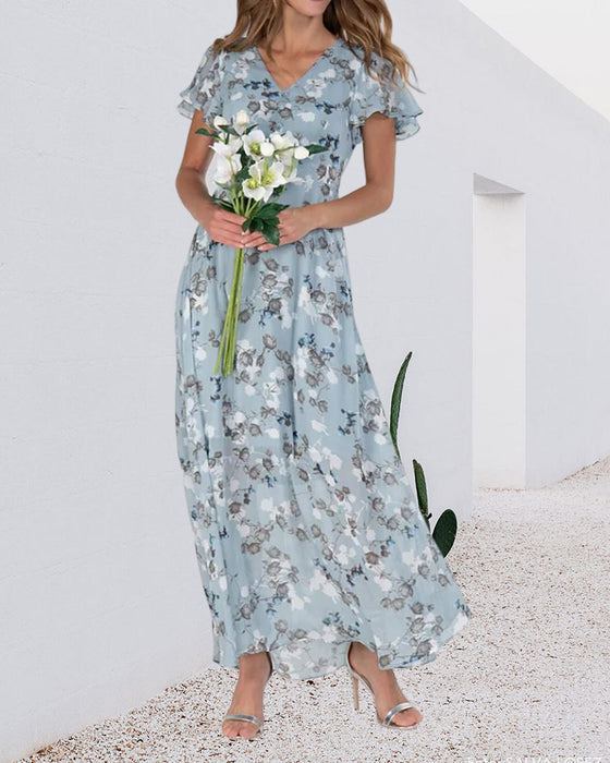 Sukienka z krótkim rękawem i nadrukiem w kwiaty