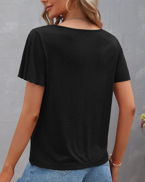 T-shirt z wycięciem w jednolitym kolorze