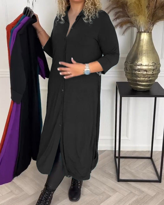 Zapinana na guziki sukienka koszulowa w jednolitym kolorze