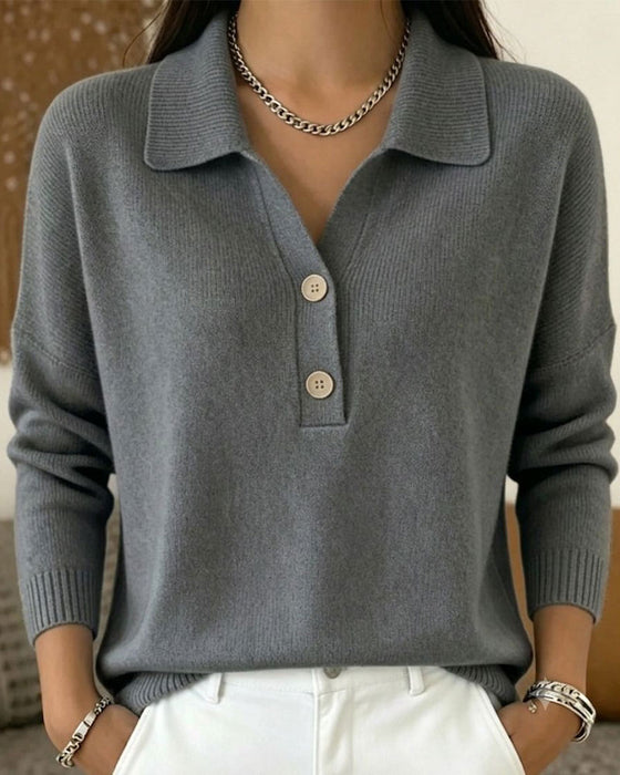 Pullover Pół-Plisa Guzik Casual