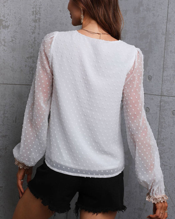 Koronkowa koszula z długim rękawem w jednolitym kolorze