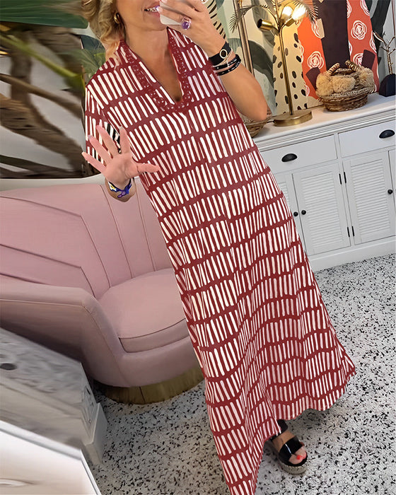 Długa sukienka z nadrukiem z krótkim rękawem