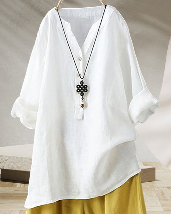 Koszula z długimi rękawami w jednolitym kolorze z dekoltem w serek