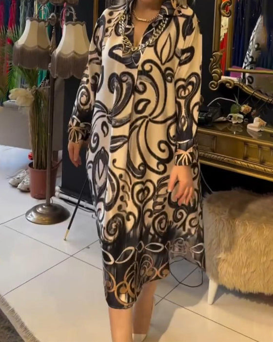 Luźna i elegancka sukienka z nadrukiem