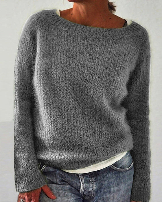 Sweter w jednolitym kolorze z okrągłym dekoltem i długim rękawem