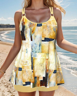 Tankini z paskami i nadrukiem