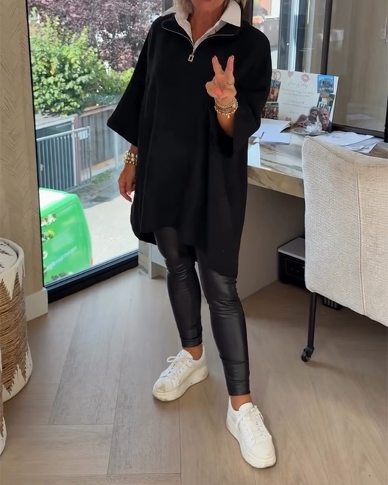 Sweter Stójka Pół Zamek Luźny