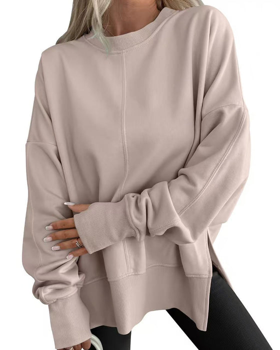 Bluza Boczne Rozcięcie Okrągły Dekolt Luźny