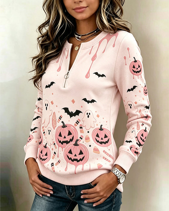 Bluza Z Kapturem Zamek Błyskawiczny Długi Rękaw Halloween Dynia