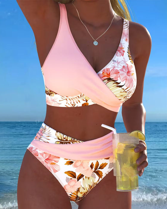 Bikini Kontrast Kwiatowy Rozcięcie