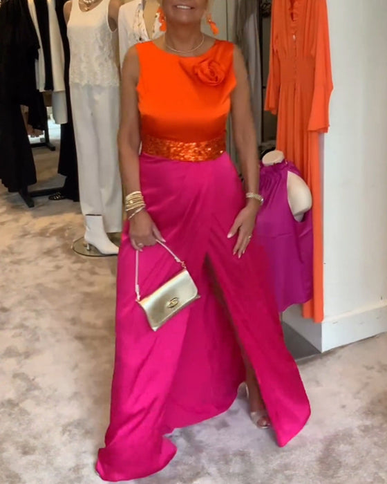 Sukienka bez rękawów z rozcięciem