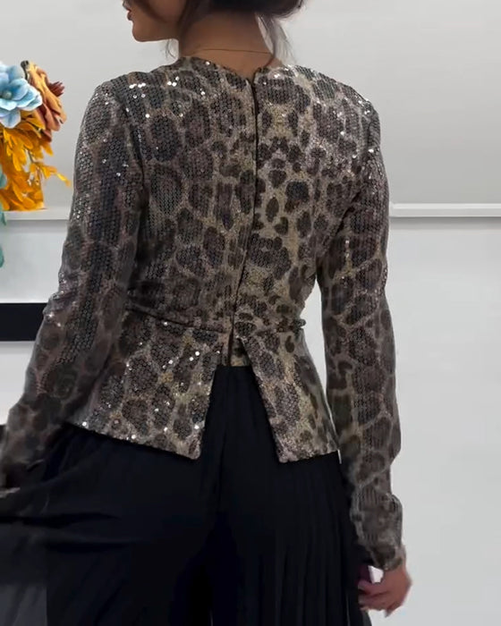 Koszula Z Dekoltem W Serek I Nadrukiem W Panterkę