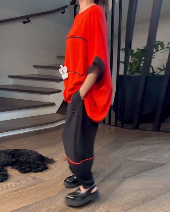 Zestaw Luźne Bloomers Casual Color-Blocking