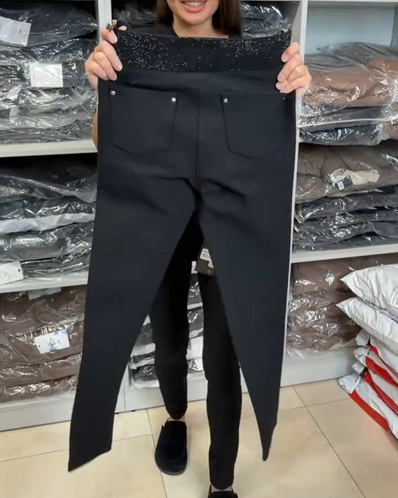 Stylowe Spodnie W Jednolitym Kolorze Z Stretch