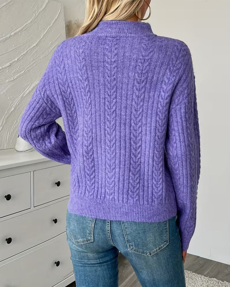 Sweter Stójka Pół-Zamek Ścieg Warkoczowy