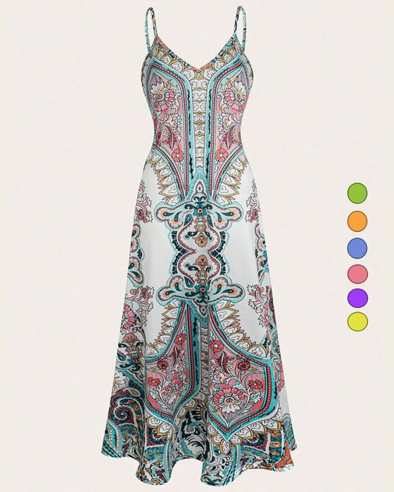 Sukienka Vintage Nadruk Camisole Maxi