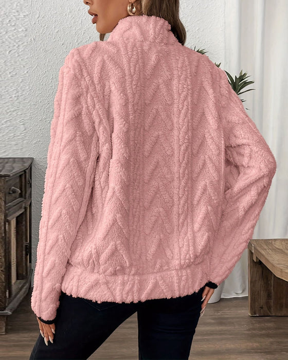 Bluza Z Klapami Zipper Przód Welurowy