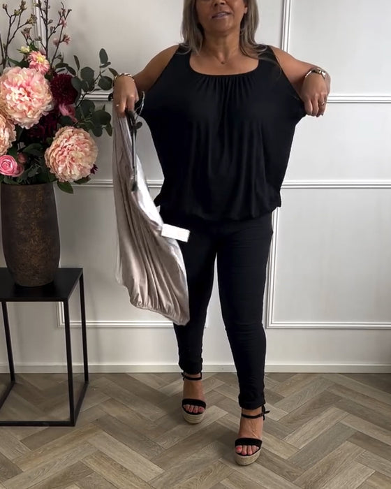 Top Bez Rękawów Jednolity Plisowany