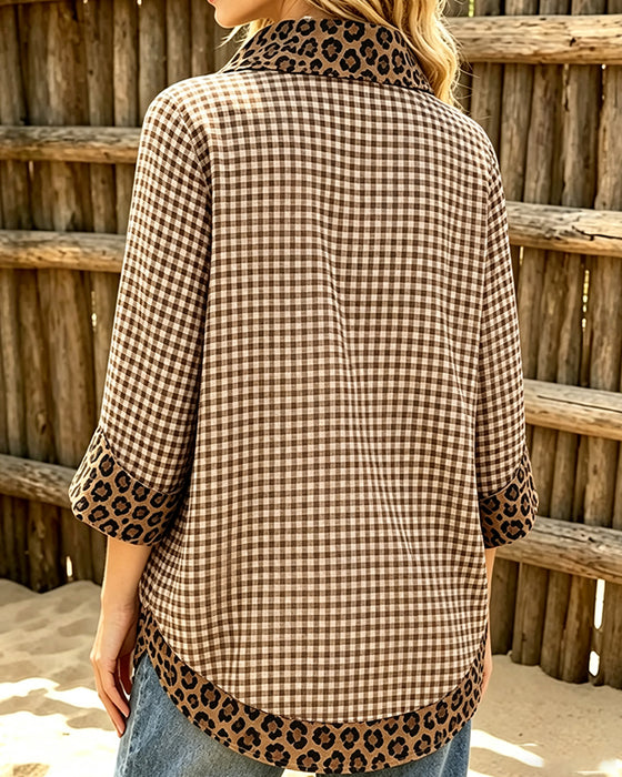 Bluzka Klapa Lampart Patchwork Krata
