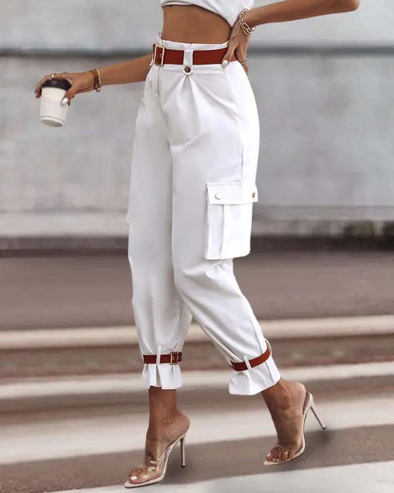 Jednokolorowe spodnie cargo z kieszeniami