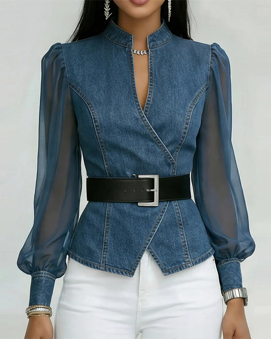 Elegancka Bluzka Z Siateczki I Denimu