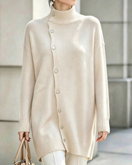 Kardigan Turtleneck Jednorzędowy Zapięcie Na Guziki