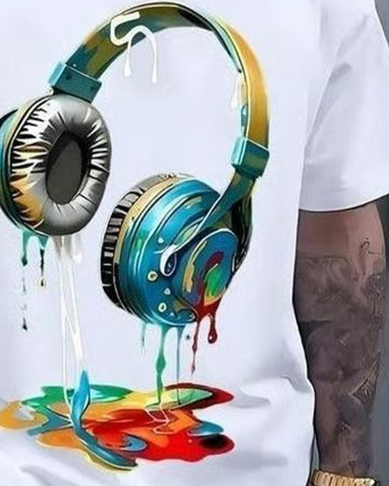 Męski T-Shirt Graffiti Nadruk Słuchawki