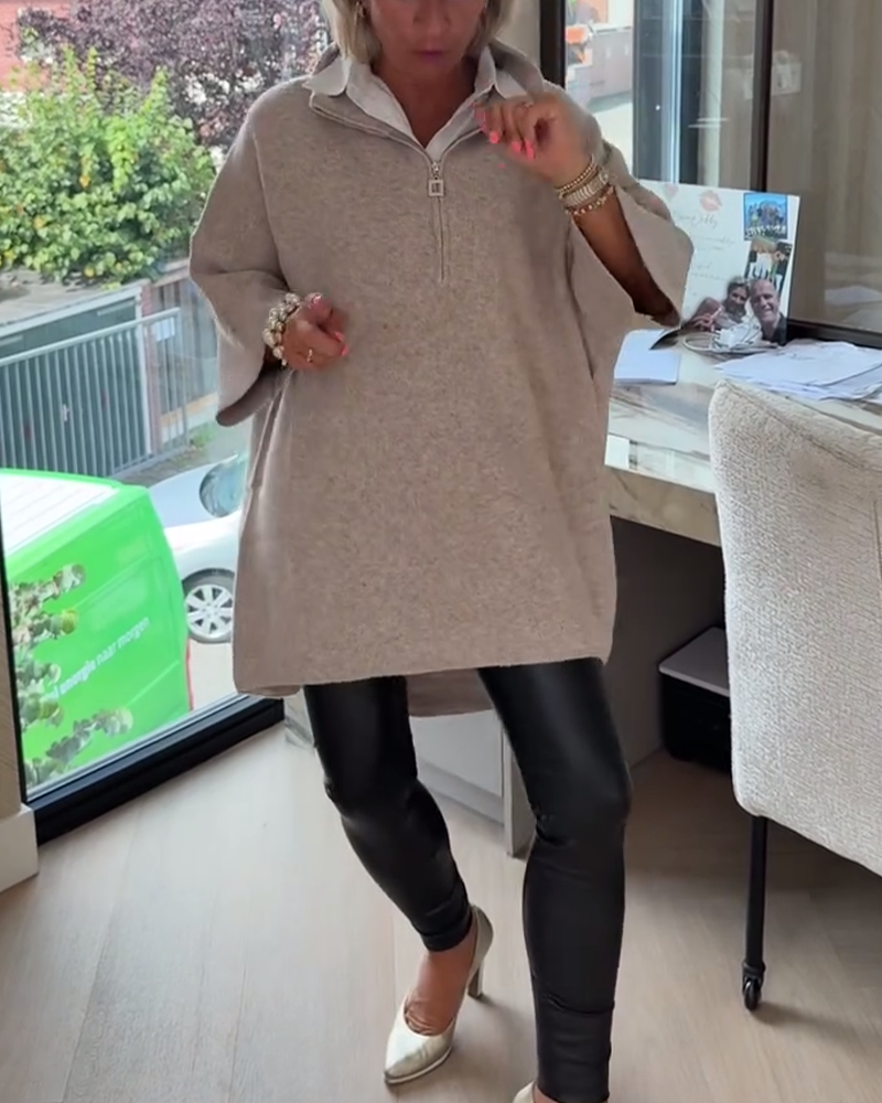 Sweter Stójka Pół Zamek Luźny