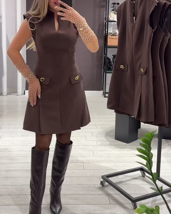 Sukienka V Dekolt Elegancka Bez Rękawów