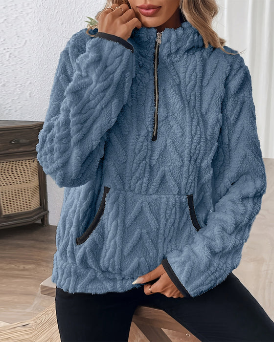 Bluza Z Klapami Zipper Przód Welurowy
