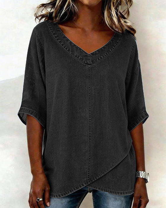 Top V-Dekolt Swobodny Denim