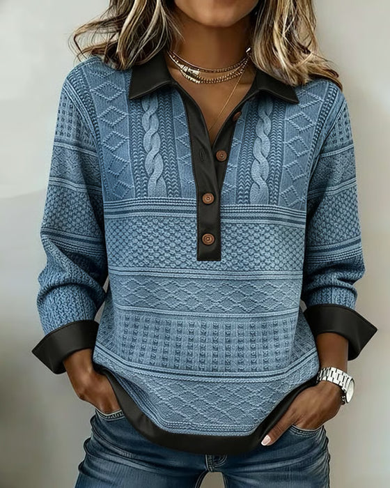 Bluza Z Kołnierzem Button-Down I Detalami Patchwork