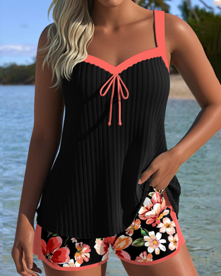 Tankini Z Dekoltem W Serek Drukowane Sportowe Szorty