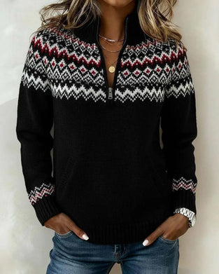 Sweter Vintage Pół-Zamek Kołnierz