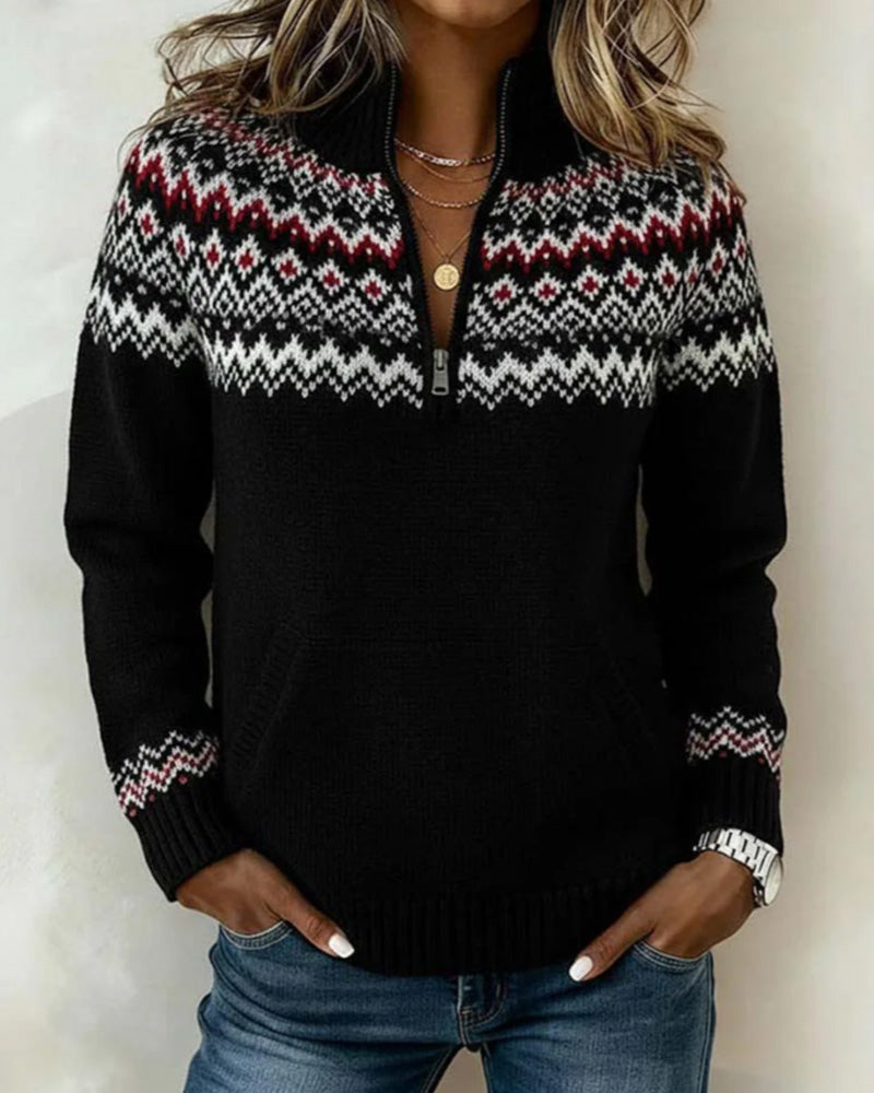 Sweter Vintage Pół-Zamek Kołnierz