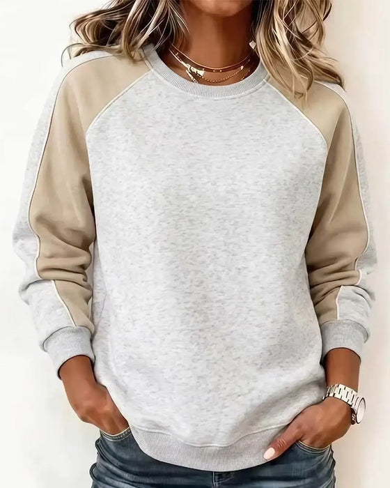 Bluza Blok Koloru Raglan Okrągły Dekolt