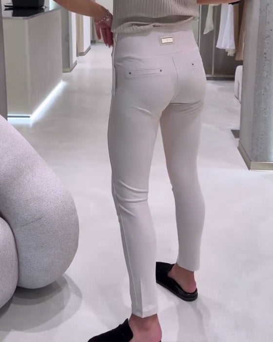 Spodnie Wysoka Talia Boczny Guzik Stretch